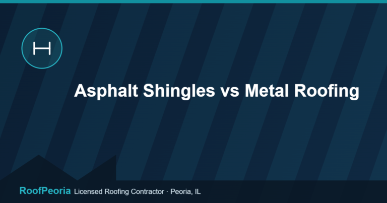 Asphalt Shingles vs Metal Roofing - RoofPeoria roofing blog graphic